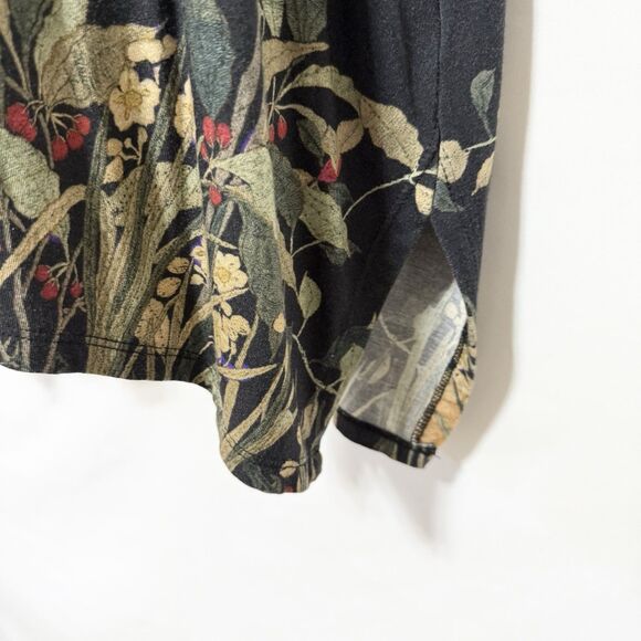 Johnny Was XL Graceful Drape Short Sleeves Floral Bird Black Tunic Top Shirt - Picture 7 of 12